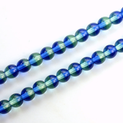 Czech Pressed Glass Bead - Smooth Round 06MM SAPPHIRE-EMERALD