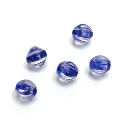 Plastic Bead - Color Lined Smooth Nugget 9x7MM CRYSTAL BLUE LINE