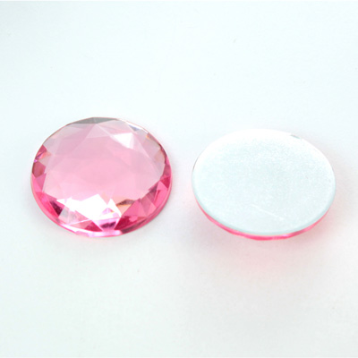 Plastic Flat Back Foiled Rauten Rose Rhinestone - Round 20MM LT ROSE