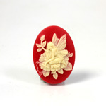 Plastic Cameo - Fairy on Flower Oval 25x18MM IVORY ON RED