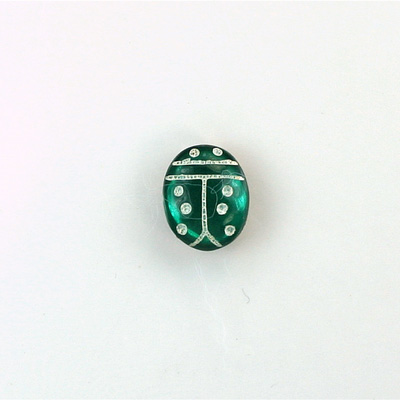 Glass Flat Back Lady Bug Stone with White Engraving - Oval 10x8MM EMERALD
