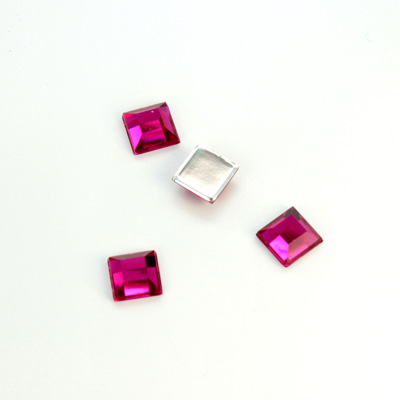 Plastic Flat Back Foiled Rose Cut Rhinestone - Square 06x6MM FUCHSIA