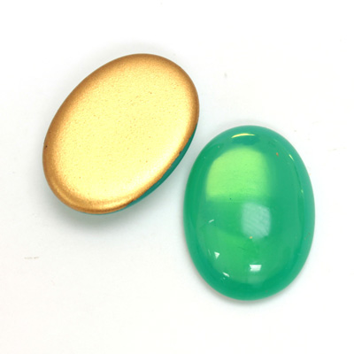 Glass Medium Dome Foiled Cabochon - Oval 25x18MM OPAL GREEN