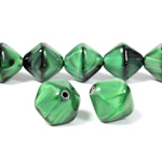 Czech Pressed Glass Bead - Smooth Bicone 15MM TIGEREYE GREEN