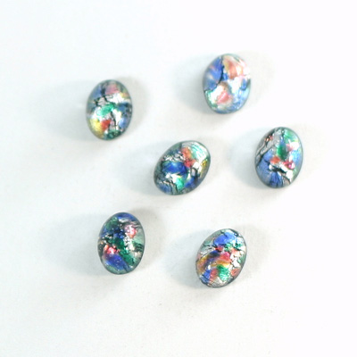 Glass Medium Dome Lampwork Cabochon - Oval 08x6MM BLACK MULTI OPAL (04460)