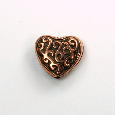 Metalized Plastic Engraved Bead - Heart 16x14MM ANT COPPER