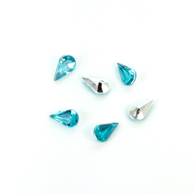 Plastic Point Back Foiled Stone - Pear 08x4.8MM AQUA