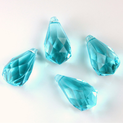 German Plastic Pendant - Transparent Faceted Drop 18x9MM AQUA