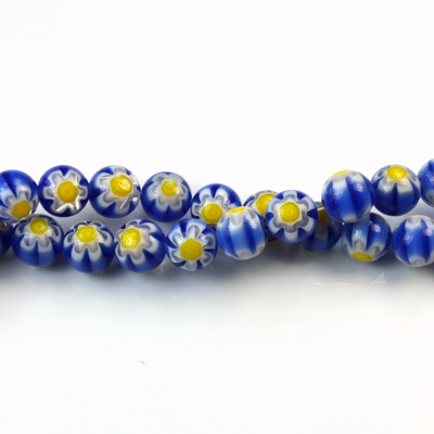 Glass Millefiori Bead - Round 06MM BLUE WHITE YELLOW (17)