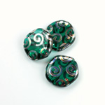 Czech Pressed Glass Bead - Smooth Flat Coin 19MM PEACOCK EMERALD