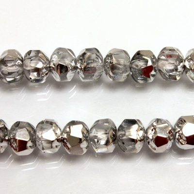 Czech Glass Fire Polished Bead - Rondelle Disc 6x5MM CRYSTAL-HALF SILVER