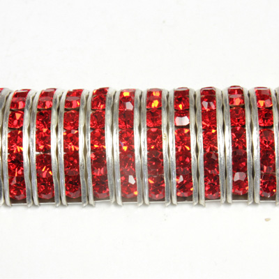 Czech Rhinestone Rondelle - Half Moon 19X7MM LT SIAM RUBY-SILVER