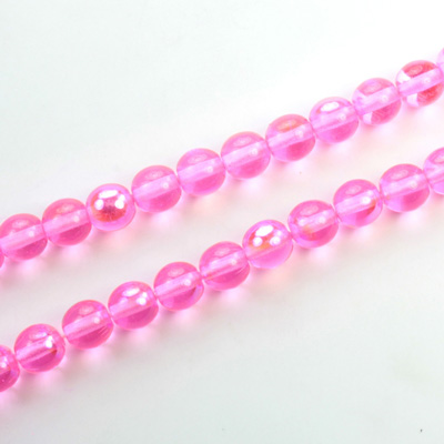 Czech Pressed Glass Bead - Smooth Round 06MM COATED PINK RAINBOW