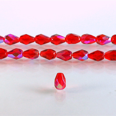 Czech Glass Fire Polish Bead - Pear 07x5MM RUBY AB