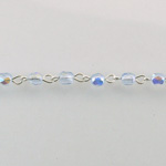 Linked Bead Chain Rosary Style with Glass Fire Polish Bead - Round 4MM LT SAPPHIRE AB-SILVER