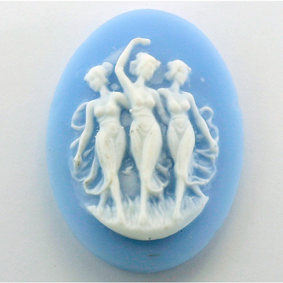 Plastic Cameo - 3 Muses Oval 40x30MM WHITE ON BLUE