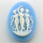 Plastic Cameo - 3 Muses Oval 40x30MM WHITE ON BLUE