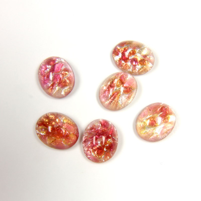 Glass Medium Dome Lampwork Cabochon - Oval 10x8MM SILVER FOIL OPAL RED