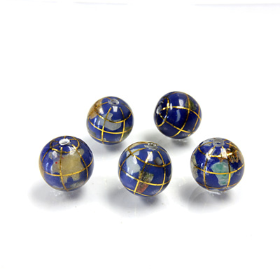 Gemstone Bead - Smooth Round  Inlay GlobeBead 10MM LAPIS COLOR MULTI