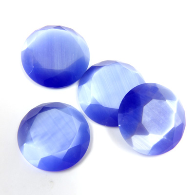 Fiber-Optic Flat Back Stone with Faceted Top and Table - Round 15MM CAT'S EYE LT BLUE