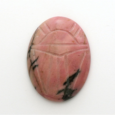 Gemstone Flat Back Carved Scarab 30x22MM RHODONITE