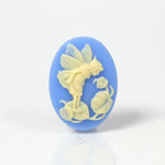 Plastic Cameo - Fairy with Ladybug  Oval 25x18MM IVORY ON BLUE