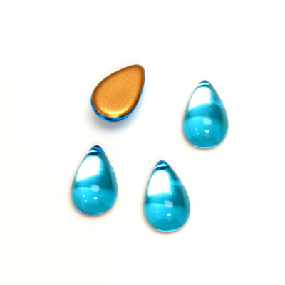 Glass Medium Dome Foiled Cabochon - Pear 13x8MM AQUA