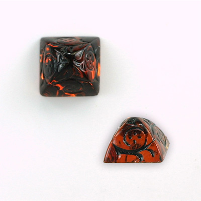 Glass Flat Back Foiled Pyramid Stone with Black Engraving 12x12MM TOPAZ