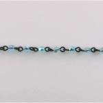 Linked Bead Chain Rosary Style with Glass Fire Polish Bead - Round 3MM AQUA AB-JET