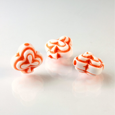 Plastic Casino Style Bead - Clubs 12MM ORANGE on WHITE