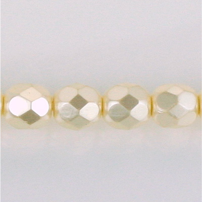 Czech Glass Pearl Faceted Fire Polish Bead - Round 08MM CREME 70414