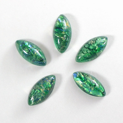 Glass Medium Dome Lampwork Cabochon - Navette 15x7MM GREEN OPAL (02420)