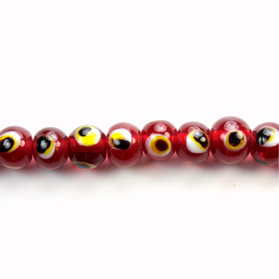 Glass Lampwork Bead - Eye Round 08MM RUBY