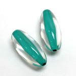 Plastic Bead - Color Lined Smooth Beggar 29x12MM CRYSTAL LIGHT TURQUOISE LINE