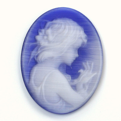 Synthetic Cameo Woman Oval 40x30MM 2-TONE CatsEYE BLUE