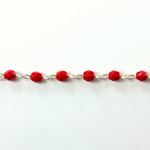 Linked Bead Chain Rosary Style with Glass Fire Polish Bead - Round 4MM RED-SILVER