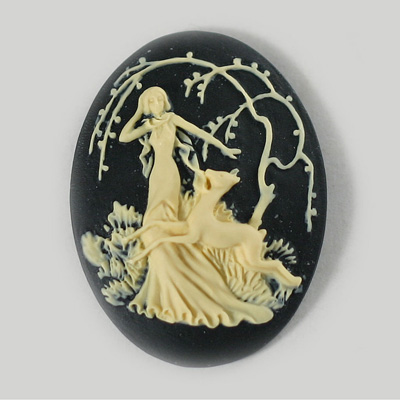 Plastic Cameo - Art Deco Oval 40x30MM IVORY ON BLACK