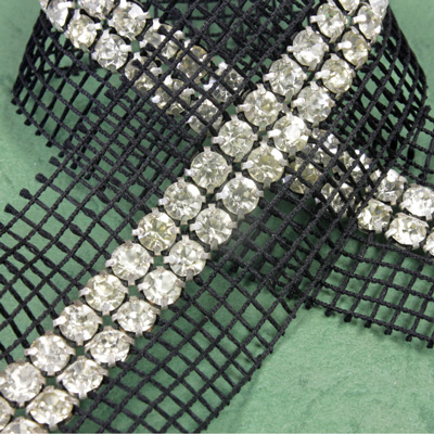 Rhinestone Banding with MC Chaton 2 Row with Net Two Edge - Round 19SS CRYSTAL-BLACK-SILVER