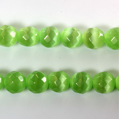 Fiber Optic Synthetic Cat's Eye Bead - Round Faceted 08MM CAT'S EYE LT GREEN