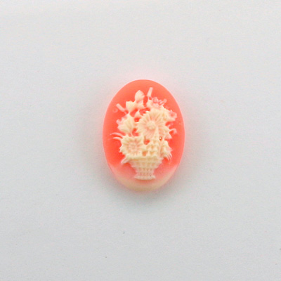 Plastic Cameo - Flower Basket Oval 18x13MM IVORY ON CORNELIAN