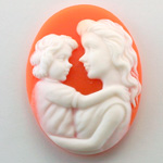 Plastic Cameo - Mother Holding Child Oval 40x30MM WHITE ON CORNELIAN