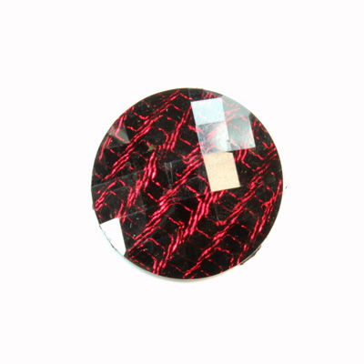 Plastic Flat Back Striped Rauten Rose - Round 25MM DYED RED on BLACK