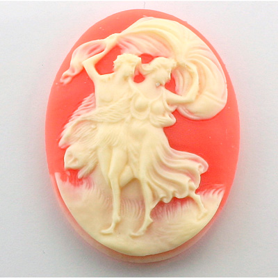 Plastic Cameo - Dance Couple Oval 40x30MM IVORY ON CORNELIAN