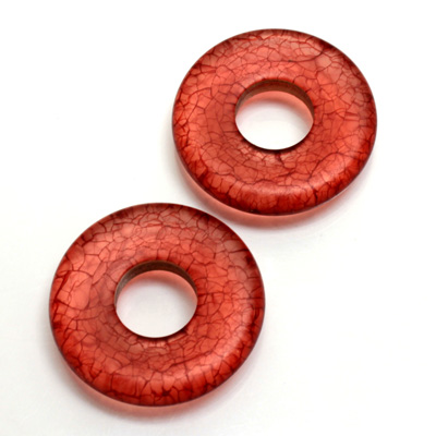 Plastic Bead - Veggie Color Smooth Flat Donut 25MM MATTE RED