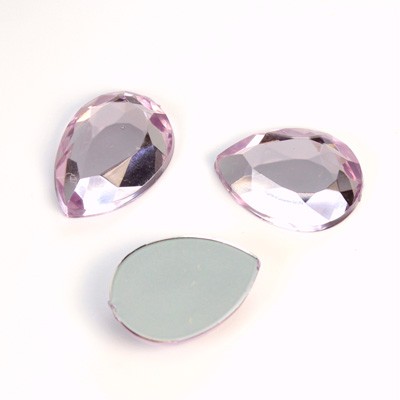 Plastic Flat Back Foiled Rose Cut Rhinestone - Pear 18x13MM LT AMETHYST
