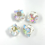Crystal Stone in Metal Sew-On Setting - Square 04x4MM CRYSTAL AB-SILVER