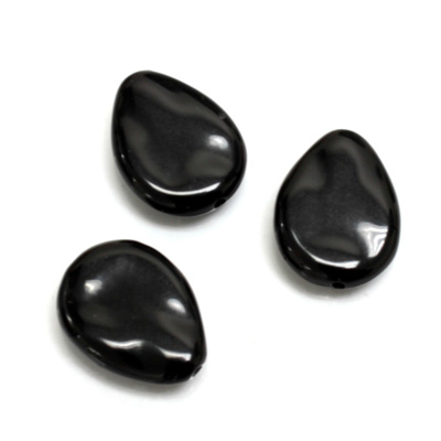Plastic Bead - Opaque Color Smooth Flat Pear 18x14MM JET