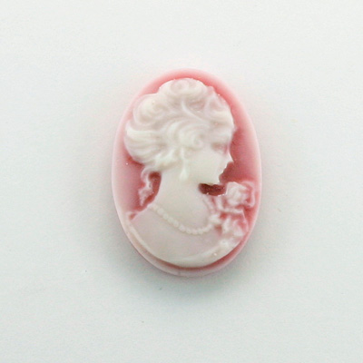 Plastic Cameo - Woman with Necklace (R) Oval 25x18MM WHITE ON RUBY FS