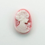 Plastic Cameo - Woman with Necklace (R) Oval 25x18MM WHITE ON RUBY FS