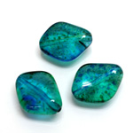 Plastic Bead - Two Tone Speckle Color Flat Diamond 20x16MM BLUE GREEN